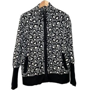 Rachel Zoe Black Gray Leopard Print Women’s Zip Front Sweater Size Medium